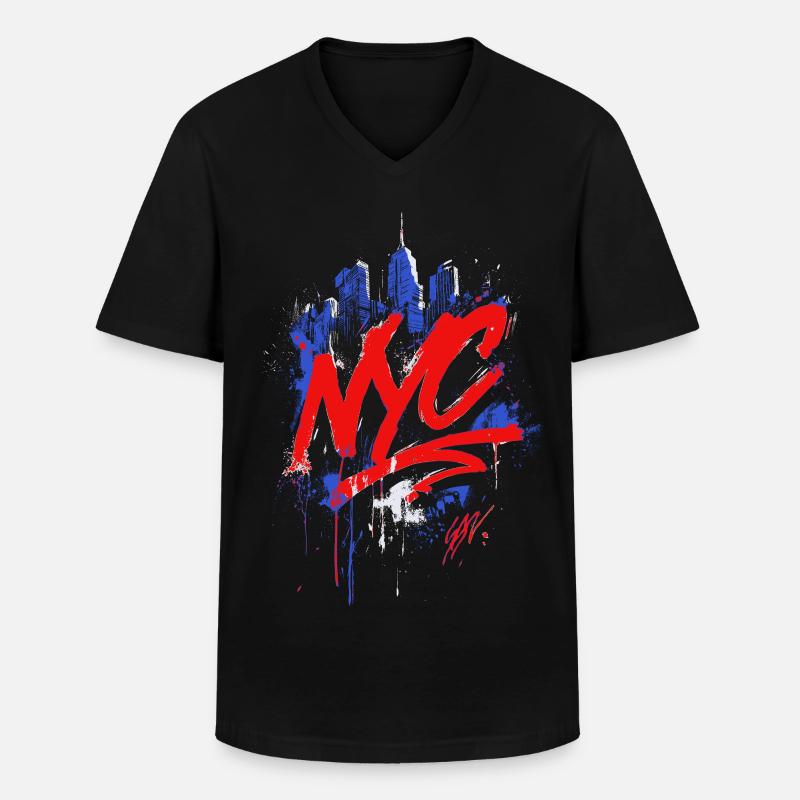 NYC Graffiti Skyline Splash - Männer-T-Shirt mit V-Ausschnitt - Schwarz