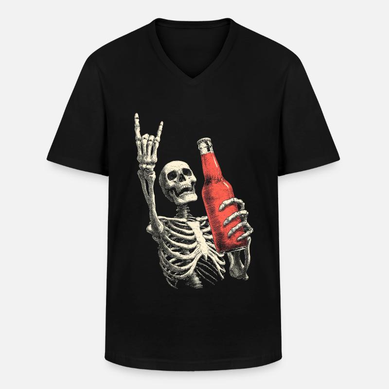 Skelett mit Flasche Party - Männer-T-Shirt mit V-Ausschnitt - Schwarz