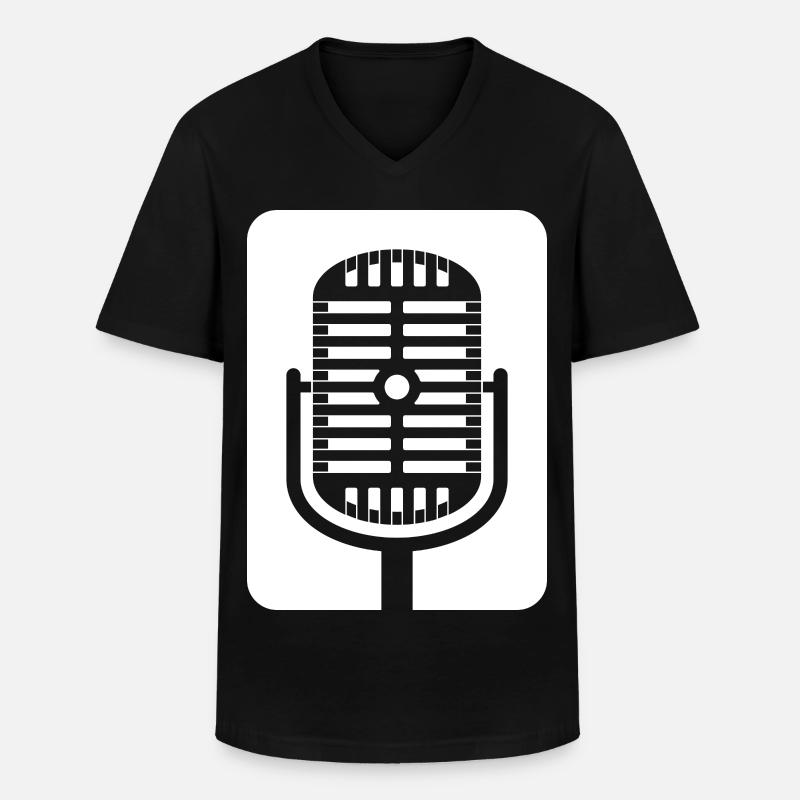 Retro-Mikrofon-Emblem - Männer-T-Shirt mit V-Ausschnitt - Schwarz
