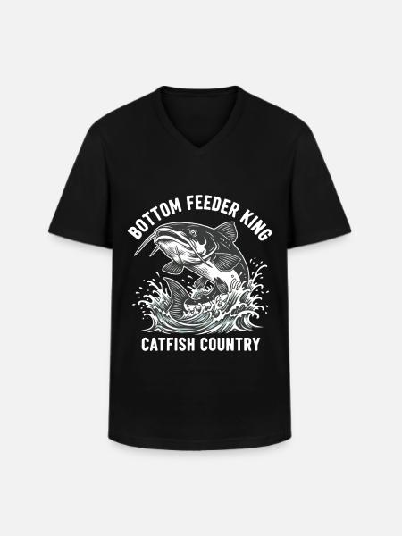 Pêche Silure Roi Fond Rivière - T-shirt col V Homme - noir