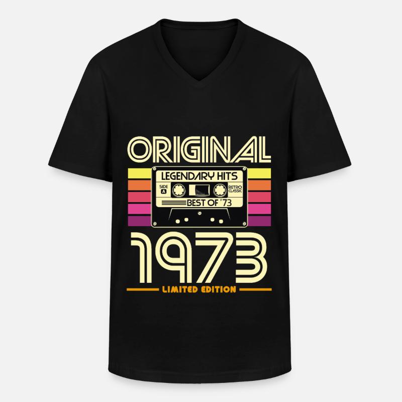 Originale Retro-Kassette von 1973 - Männer-T-Shirt mit V-Ausschnitt - Schwarz