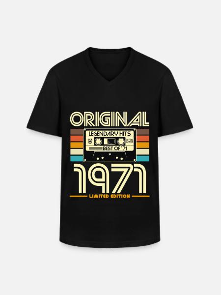 Originale limitierte Retro-Kassette von 1971 - Männer-T-Shirt mit V-Ausschnitt - Schwarz