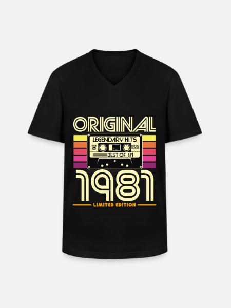 Original 1981: Retro Hits Kassette - Männer-T-Shirt mit V-Ausschnitt - Schwarz