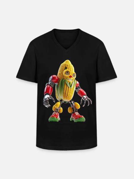 Maisroboter: Buntes Gemüse-Gadget - Männer-T-Shirt mit V-Ausschnitt - Schwarz