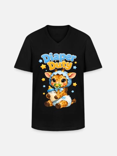 Windeldienst-Giraffenbaby - Männer-T-Shirt mit V-Ausschnitt - Schwarz