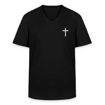 Biały Krzyż - Klasyczna koszulka męska z dekoltem w serek - czarny - Przód - AI Model Male 178 dark (178cm)