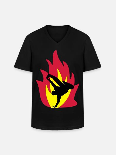 Breakdancer dans le feu - T-shirt col V Homme - noir