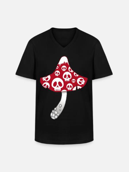 Red Mushroom with White Skulls - Men's V-Neck T-Shirt - black