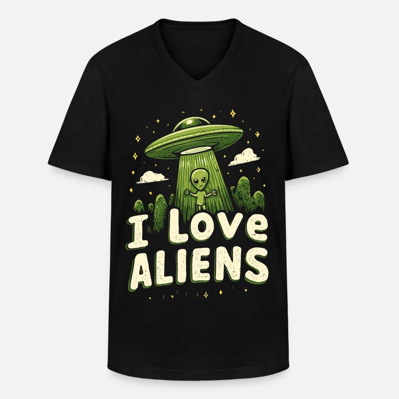Ich liebe Aliens - Männer-T-Shirt mit V-Ausschnitt - Schwarz