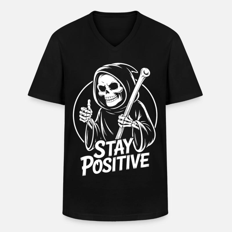 Bleib Positiv Grim Reaper Design - Männer-T-Shirt mit V-Ausschnitt - Schwarz