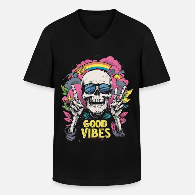 Skull Regenbogen - Männer-T-Shirt mit V-Ausschnitt - Schwarz