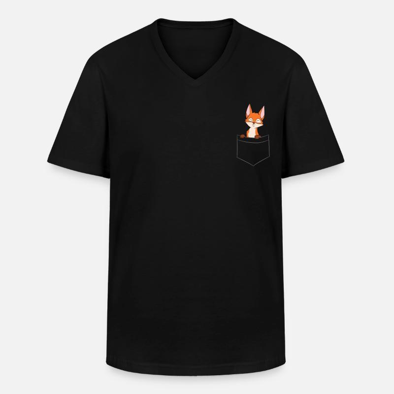Fuchs - In Brusttasche / Hemdtasche - Männer-T-Shirt mit V-Ausschnitt - Schwarz