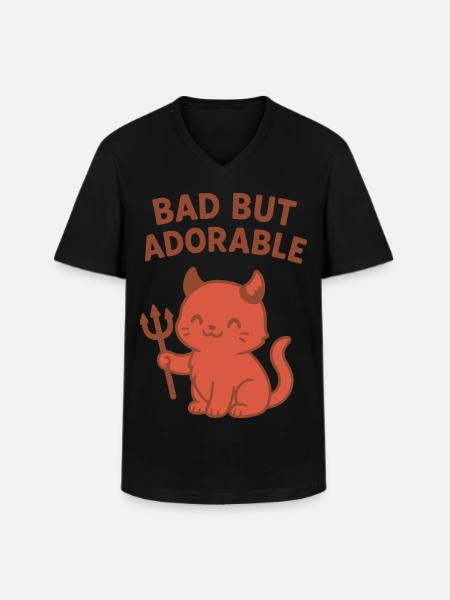 Bad But Adorable Devil Cat - Men's V-Neck T-Shirt - black
