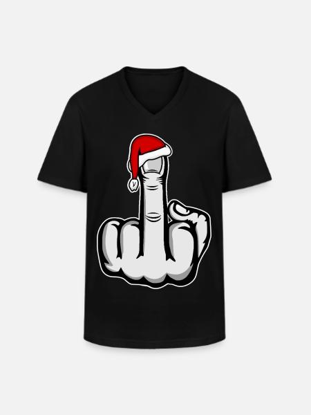 Christmas Middle Finger with Santa Hat - Men's V-Neck T-Shirt - black