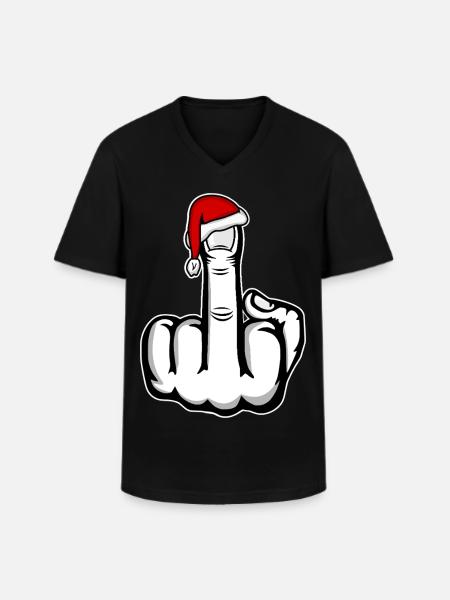 Christmas Middle Finger with Santa Hat - Men's V-Neck T-Shirt - black