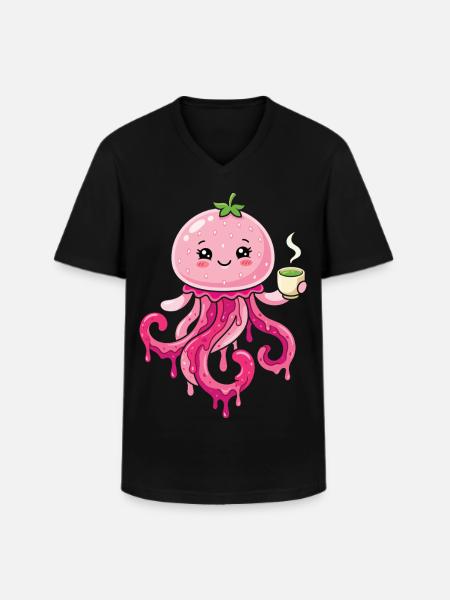 Kawaii Matcha Qualle süß - Männer-T-Shirt mit V-Ausschnitt - Schwarz