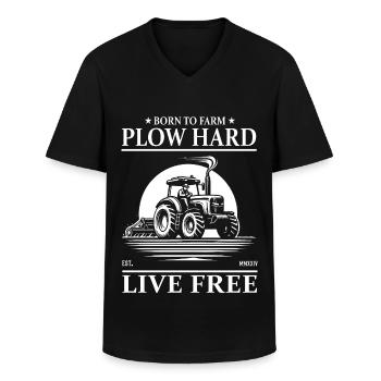 Cooles Traktor, Born to Farm, Plow Hard, Live Free - Männer-T-Shirt mit V-Ausschnitt - Schwarz - Vorne - AI Model Male 178 dark (178cm)