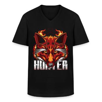Cool hunter Fox Wilderness - Men's V-Neck T-Shirt - black - Front - AI Model Male 178 dark (178cm)