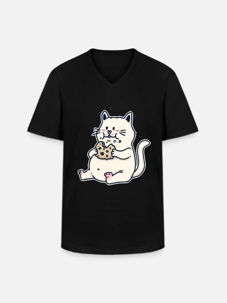 Cat Kitten Cookie Fantasy Lapset Baby Cartoon Xmas - Klassinen miesten t-paita v-pääntiellä - musta