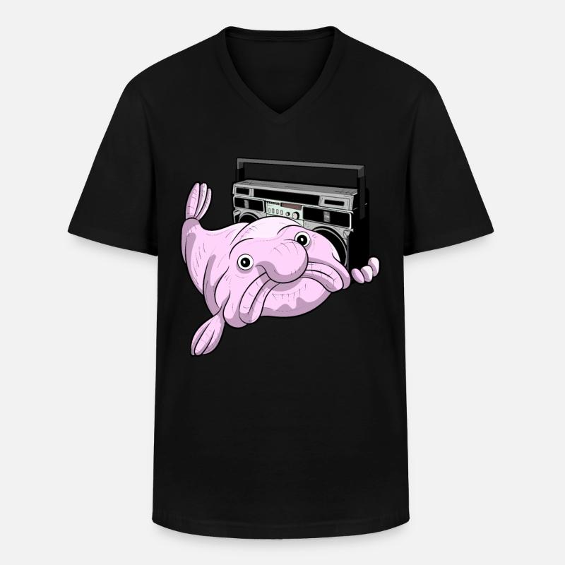 BLOBFISH GHETTOBLASTER COOL ATTITUDE DEEP SEA DUDE - Men's V-Neck T-Shirt - black