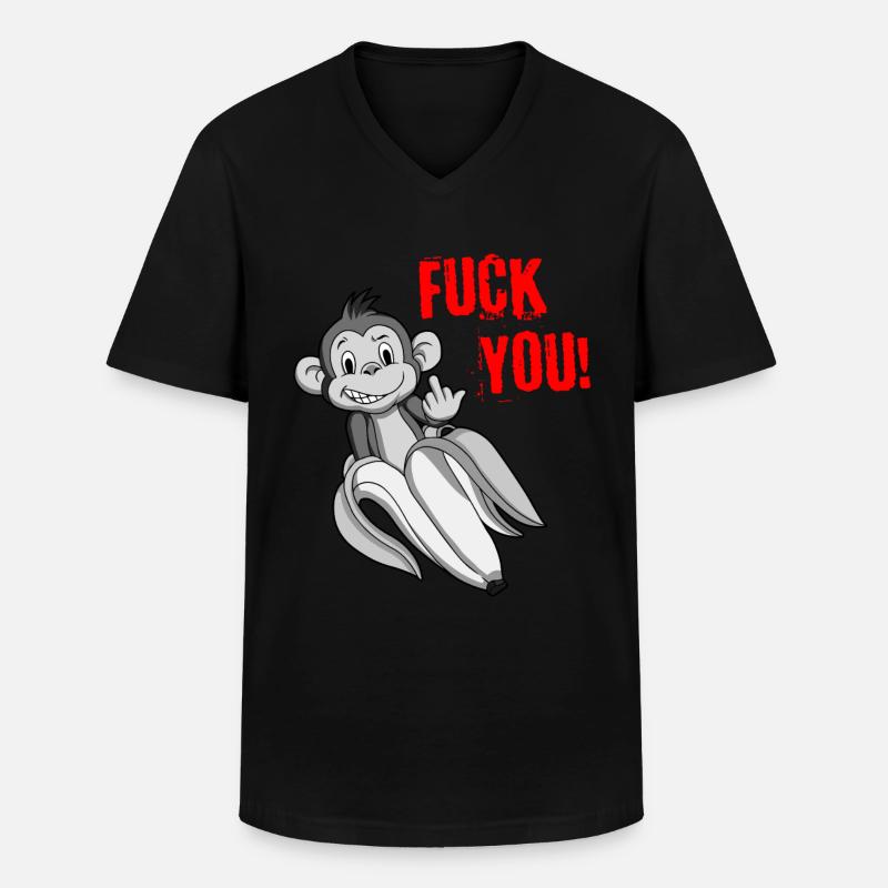 FUCK YOU MONKEY - Mittelfinger Affe - Männer-T-Shirt mit V-Ausschnitt - Schwarz