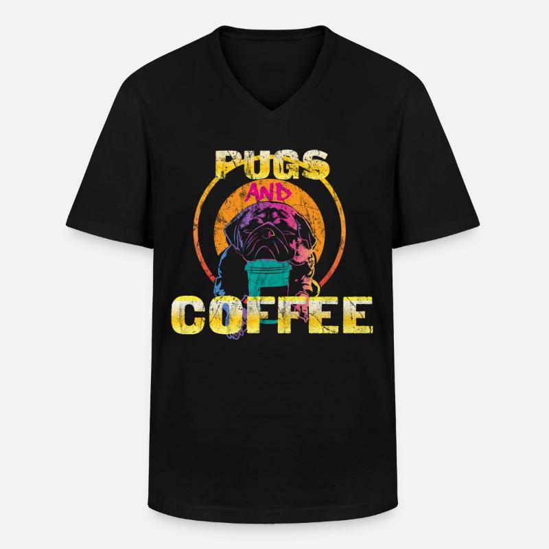 Mops Kaffee - Männer-T-Shirt mit V-Ausschnitt - Schwarz