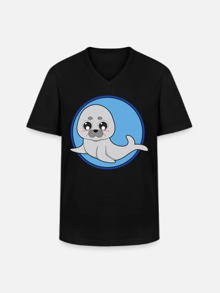 Seelöwe Robbe niedlich - Männer-T-Shirt mit V-Ausschnitt - Schwarz