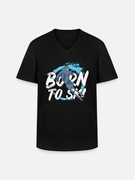 Born to Skier - T-shirt col V Homme - noir