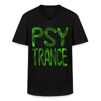Psytrance Goa Psychedelic Green - T-shirt col V Homme - noir - Devant - AI Model Male 178 dark (178cm)