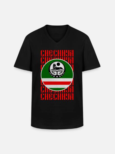 Vlag van Tsjetsjenië, Tsjetsjeense Borz-uitrusting, Tsjetsjeense wolf - Klassiek mannen T-shirt met V-hals - zwart