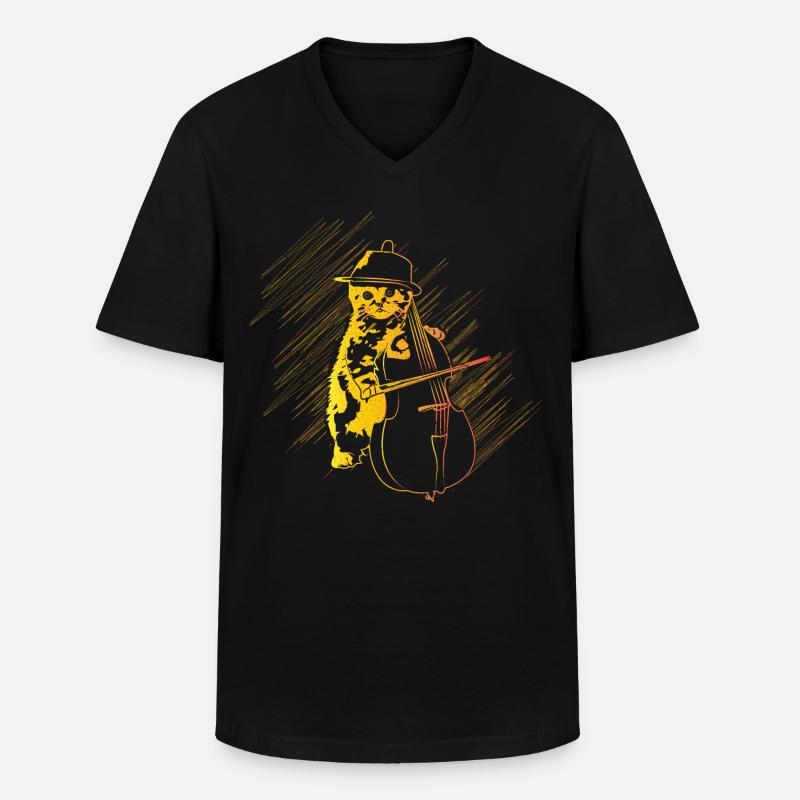 Katze Cello Geschenk - Männer-T-Shirt mit V-Ausschnitt - Schwarz