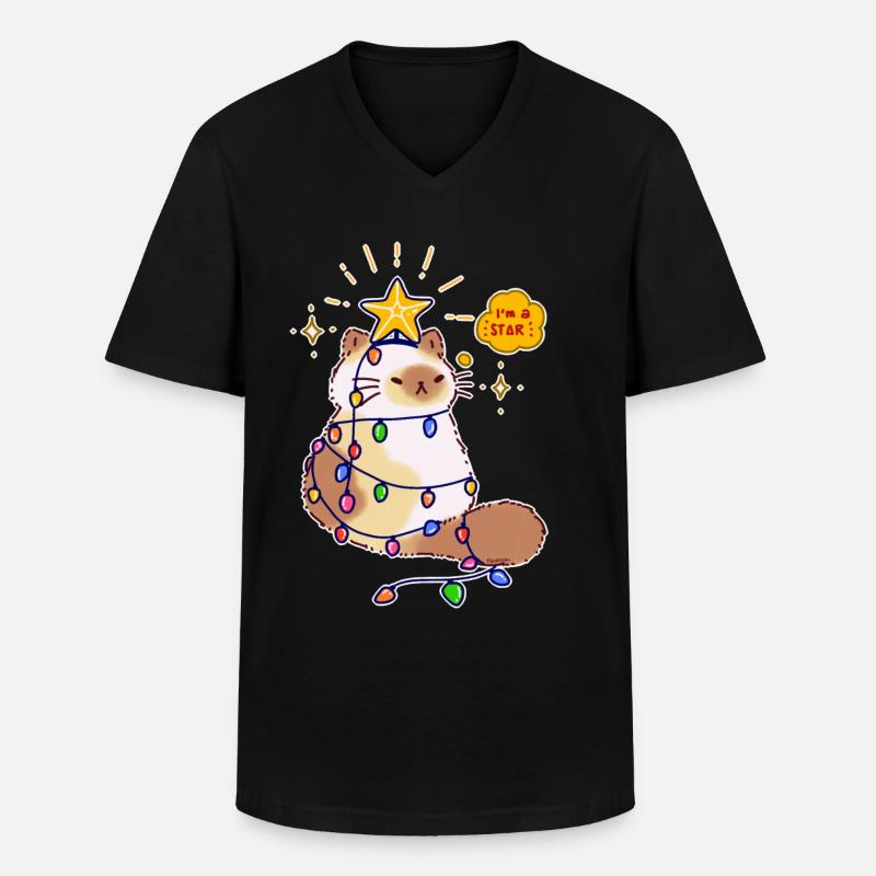 Katze Lichterkette Stern Weihnachtsbaum Geschenk - Männer-T-Shirt mit V-Ausschnitt - Schwarz