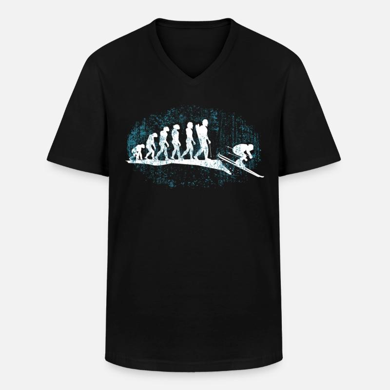 Ski Evolution Skifaher - Männer-T-Shirt mit V-Ausschnitt - Schwarz