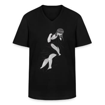 naked woman coverlet funny cover up fun - Men's V-Neck T-Shirt - black - Front - AI Model Male 178 dark (178cm)