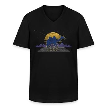 Chameau, egypte, vacances, sahara, désert, animal - T-shirt col V Homme - noir - Devant - AI Model Male 178 dark (178cm)