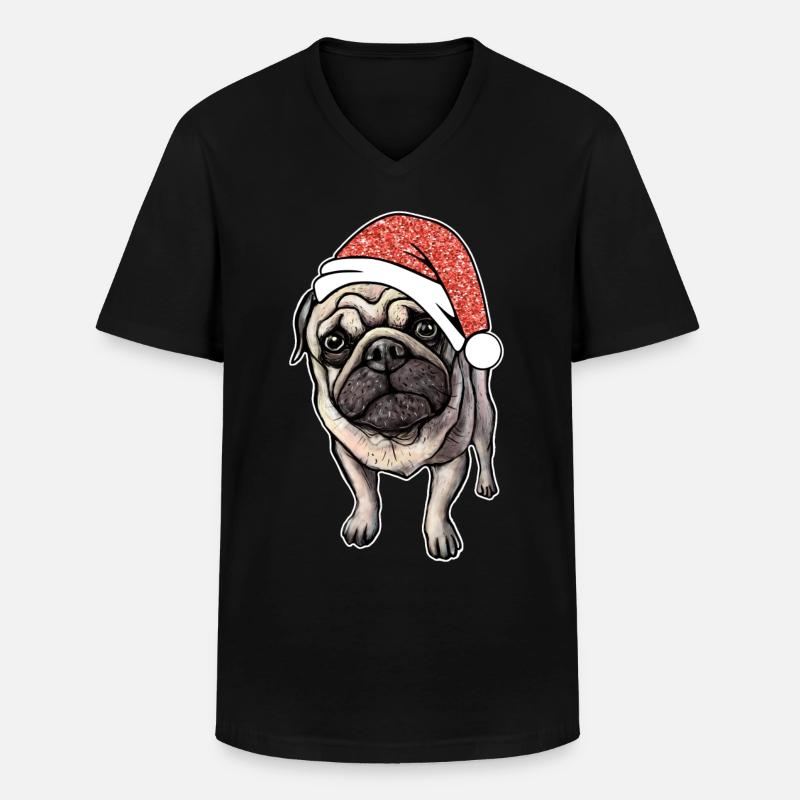 Mops Pug Weihnachten Geschenkidee - Männer-T-Shirt mit V-Ausschnitt - Schwarz