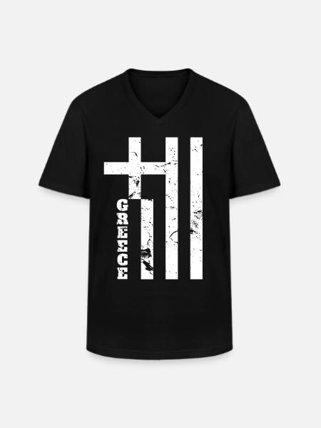 Greece Hellas flag - Men's V-Neck T-Shirt - black