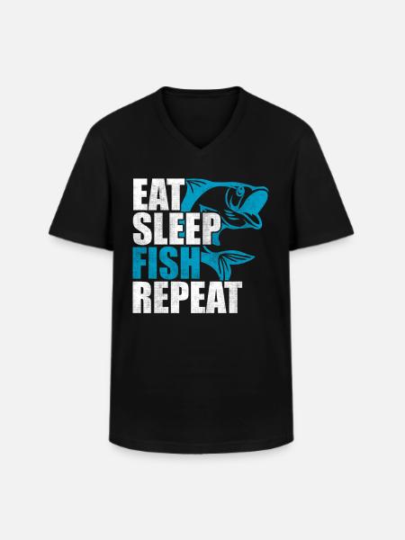 Eat sleep fish repetition - Men's V-Neck T-Shirt - black