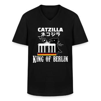 Catzilla Berlin, cat film cinema shirt FUN gift - Men's V-Neck T-Shirt - black - Front - AI Model Male 178 dark (178cm)