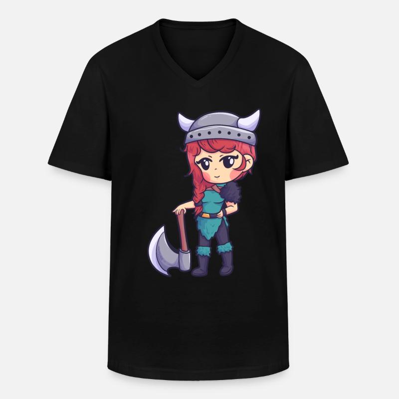 Wikinger Mädchen Axt Krieger Frau - Männer-T-Shirt mit V-Ausschnitt - Schwarz