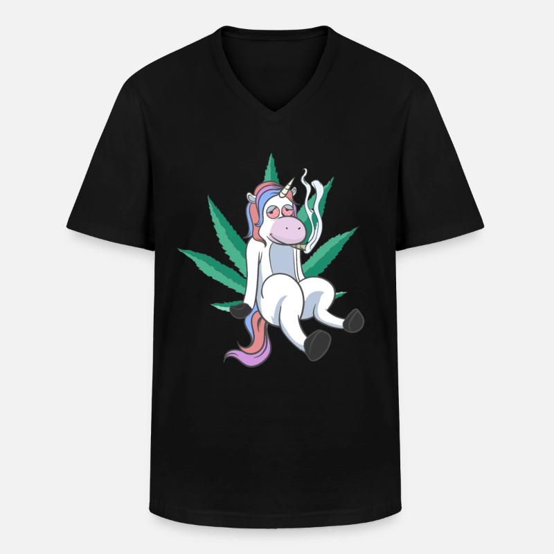 Cannabis Einhorn - Männer-T-Shirt mit V-Ausschnitt - Schwarz