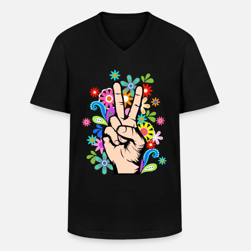 Frieden Liebe Peacezeichen Peace - Männer-T-Shirt mit V-Ausschnitt - Schwarz