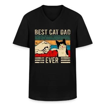 Best Cat Dad Ever Bump Fists Vintage - Men's V-Neck T-Shirt - black - Front - AI Model Male 178 dark (178cm)