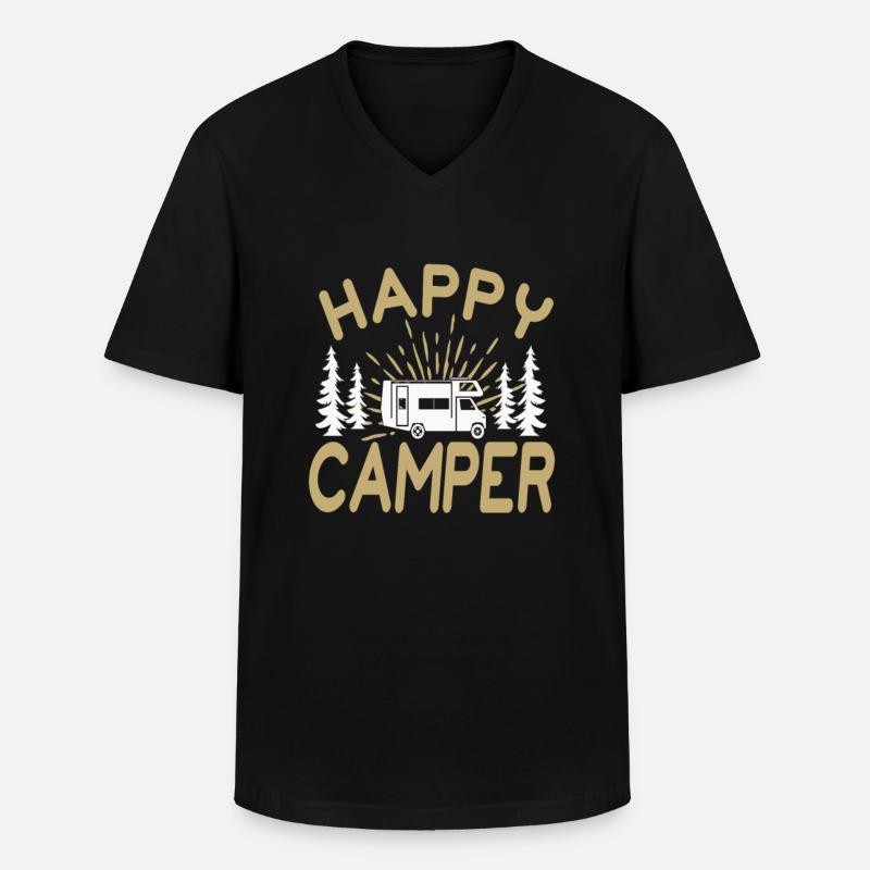 happy camper - Männer-T-Shirt mit V-Ausschnitt - Schwarz