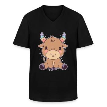Taureau mignon enfant cadeau taureau taureau - T-shirt col V Homme - noir - Devant - AI Model Male 178 dark (178cm)