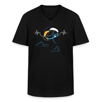 Gleitschirm Gleitschirmfliegen Herzschlag EKG - Männer-T-Shirt mit V-Ausschnitt - Schwarz - Vorne - AI Model Male 178 dark (178cm)