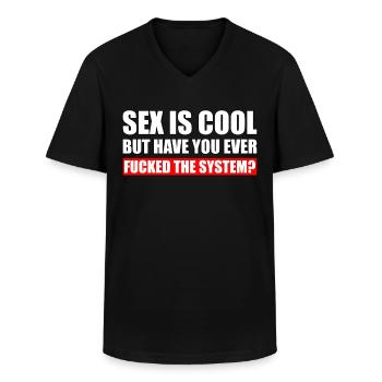 Fuck the System Demo Demonstration Protest Geschen - Klassiek mannen T-shirt met V-hals - zwart - Voor - AI Model Male 178 dark (178cm)
