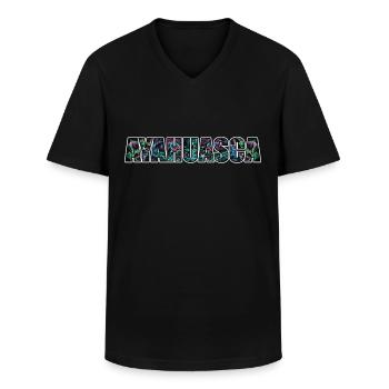 Ayahuasca DMT Psychonautes lettrage psychédélique - T-shirt col V Homme - noir - Devant - AI Model Male 178 dark (178cm)