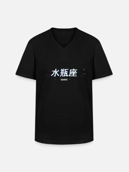 Aesthetic Japanese Vaporwave AQUARIUS - Men's V-Neck T-Shirt - black