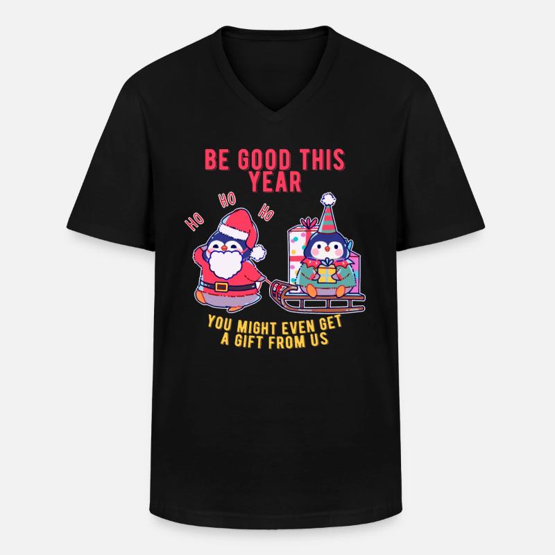 Pinguin bringt Weihnachtsgeschenke - Männer-T-Shirt mit V-Ausschnitt - Schwarz